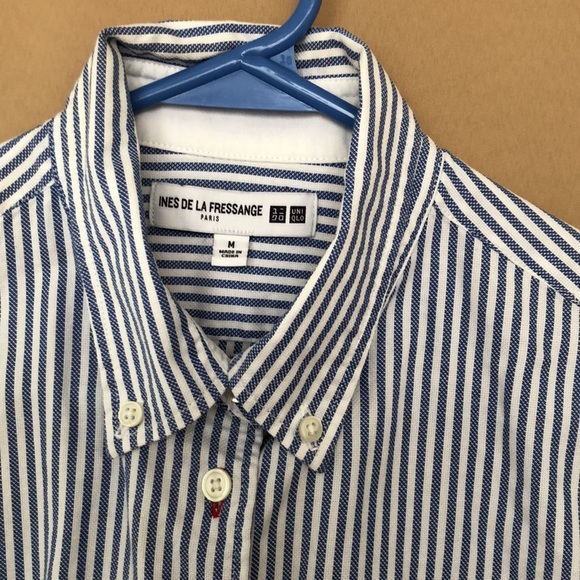 2/$25 UNIQLO  Premium Cotton Long Sleeve Blue Striped Shirt - Picture 2 of 7
